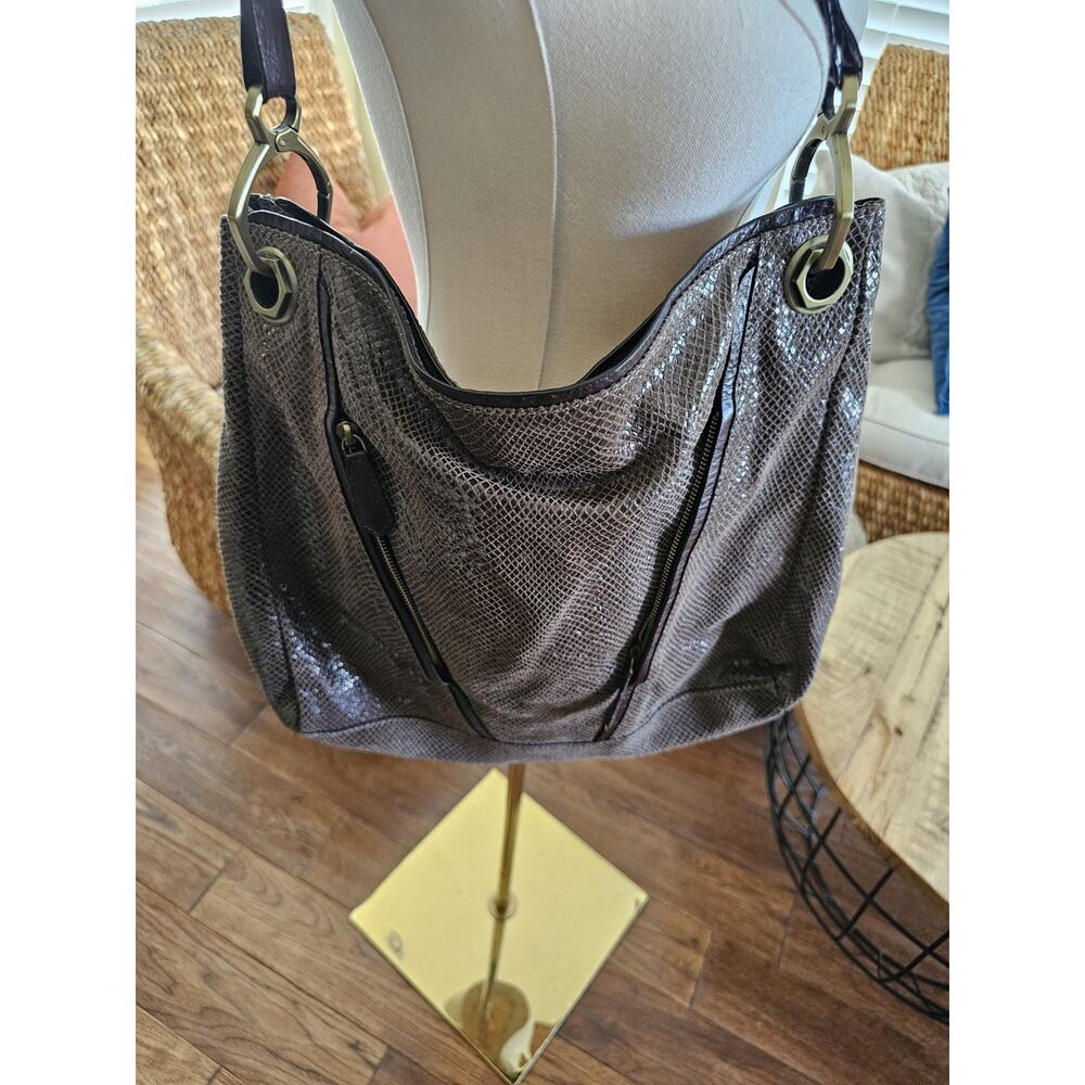 OrYany Brown Large Reptile Embossed Shoulder Bag Pockets Hobo Bohemian - Picture 2 of 15